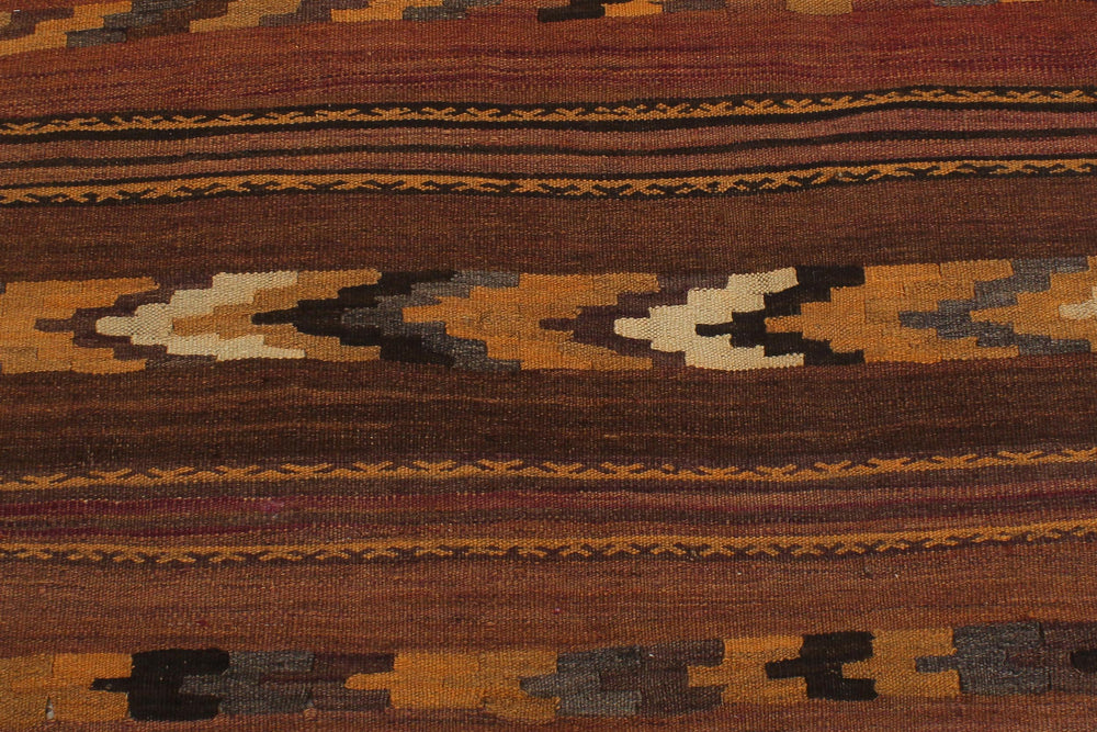 handmade Geometric Kilim Brown Beige Hand-Woven RUNNER 100% WOOL area rug 4' x 9'