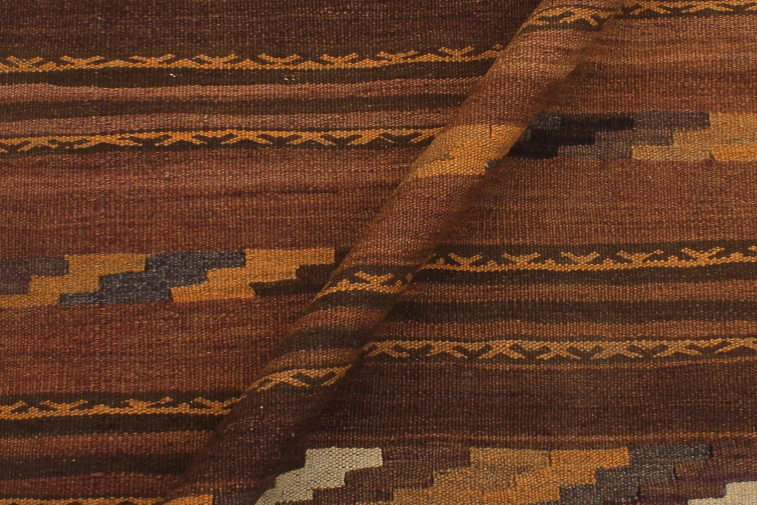 handmade Geometric Kilim Brown Beige Hand-Woven RUNNER 100% WOOL area rug 4' x 9'