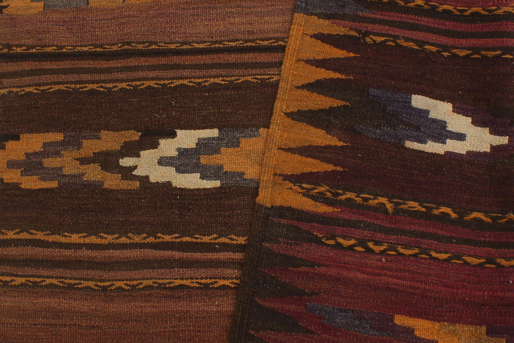 handmade Geometric Kilim Brown Beige Hand-Woven RUNNER 100% WOOL area rug 4' x 9'
