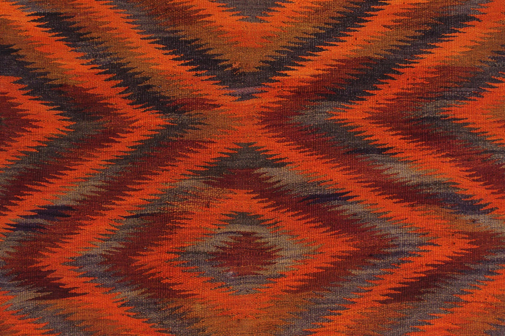 handmade Geometric Kilim Rust Brown Hand-Woven RUNNER 100% WOOL area rug 4' x 10'