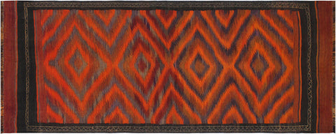 handmade Geometric Kilim Rust Brown Hand-Woven RUNNER 100% WOOL area rug 4' x 10'