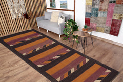 handmade Geometric Kilim Orange Brown Hand-Woven RUNNER 100% WOOL area rug 5' x 10'