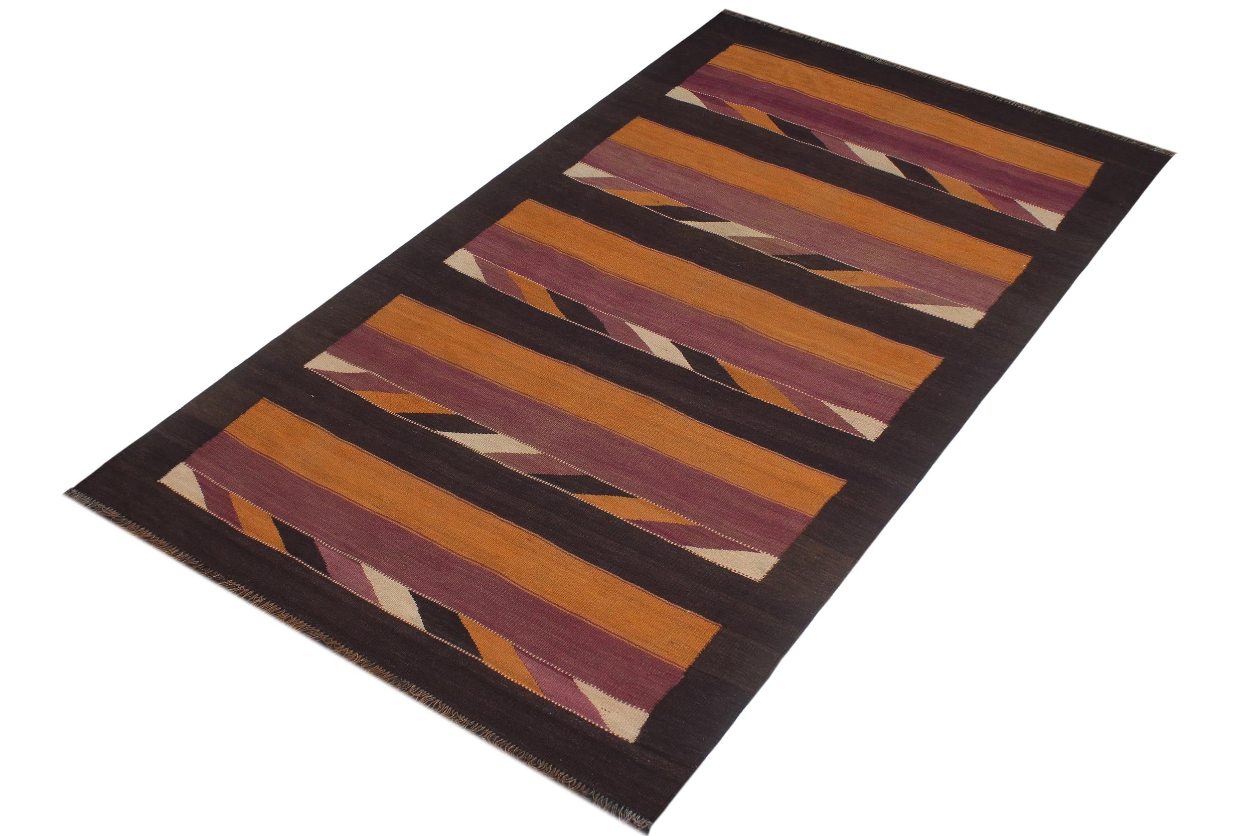 handmade Geometric Kilim Orange Brown Hand-Woven RUNNER 100% WOOL area rug 5' x 10'