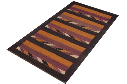 handmade Geometric Kilim Orange Brown Hand-Woven RUNNER 100% WOOL area rug 5' x 10'