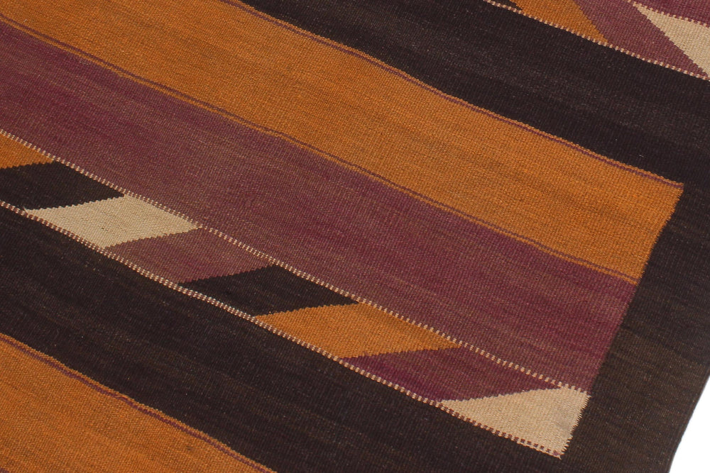 handmade Geometric Kilim Orange Brown Hand-Woven RUNNER 100% WOOL area rug 5' x 10'