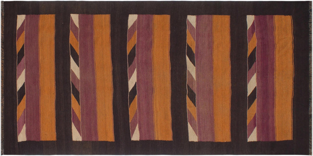 handmade Geometric Kilim Orange Brown Hand-Woven RUNNER 100% WOOL area rug 5' x 10'