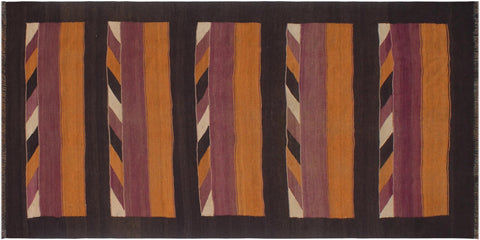 handmade Geometric Kilim Orange Brown Hand-Woven RUNNER 100% WOOL area rug 5' x 10'