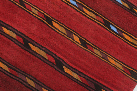 handmade Geometric Kilim Red Blue Hand-Woven RECTANGLE 100% WOOL area rug 4' x 7'