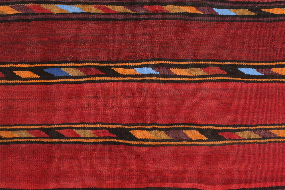 handmade Geometric Kilim Red Blue Hand-Woven RECTANGLE 100% WOOL area rug 4' x 7'