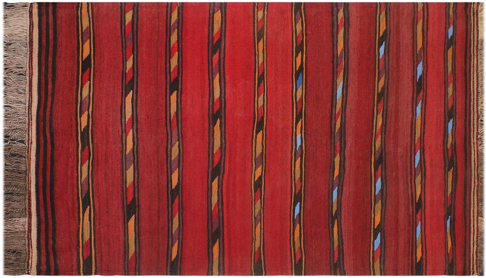 handmade Geometric Kilim Red Blue Hand-Woven RECTANGLE 100% WOOL area rug 4' x 7'