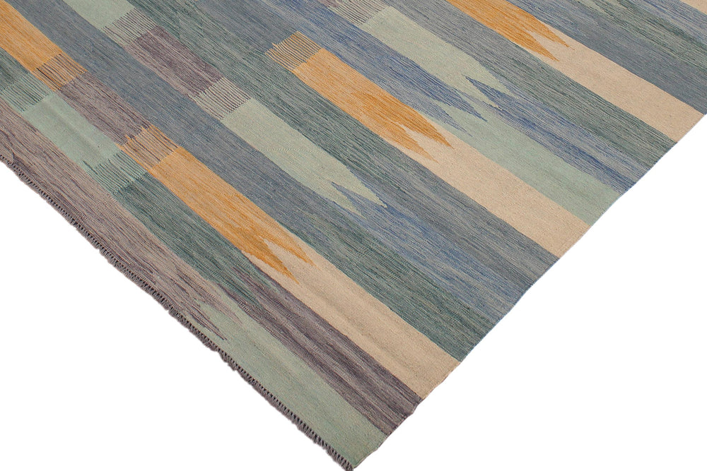handmade Modern Kilim Blue Beige Hand-Woven RECTANGLE 100% WOOL area rug 9x12