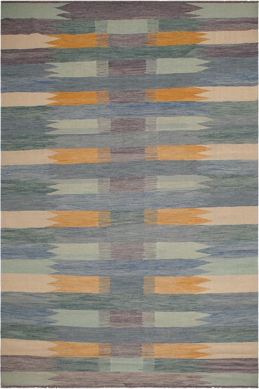 Flat Weave Kilim Antique Navaho Vintage handmade Modern Kilim Blue Beige Hand-Woven Rectangle 100% Wool Area Rug 9x12 