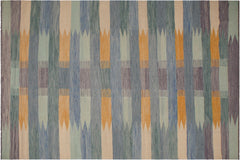 handmade Modern Kilim Blue Beige Hand-Woven RECTANGLE 100% WOOL area rug 9x12