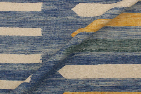 handmade Modern Kilim Blue Beige Hand-Woven RECTANGLE 100% WOOL area rug 9x12