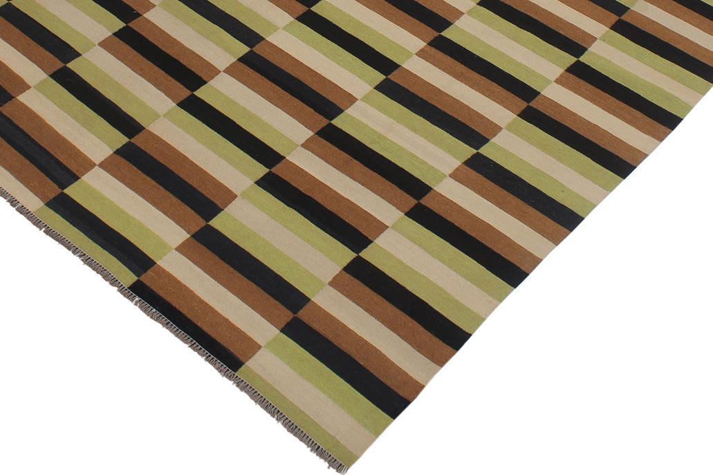 Flat Weave Kilim Antique Navaho Vintage handmade Modern Kilim Beige Brown Hand-Woven Rectangle 100% Wool Area Rug 8x11 