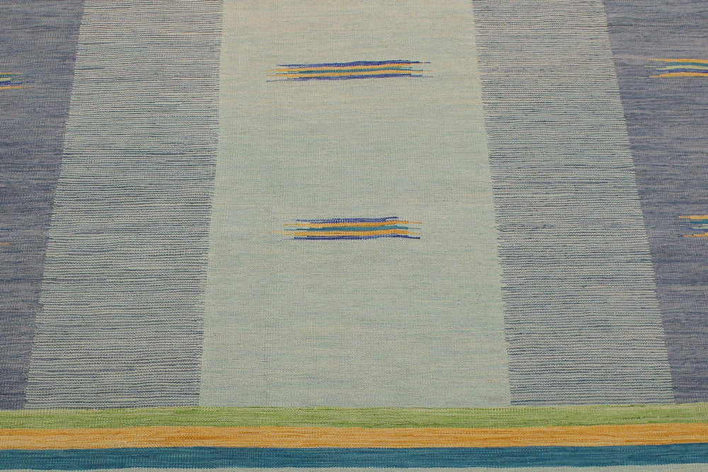 handmade Modern Kilim Blue Gold Hand-Woven RECTANGLE 100% WOOL area rug 9x11