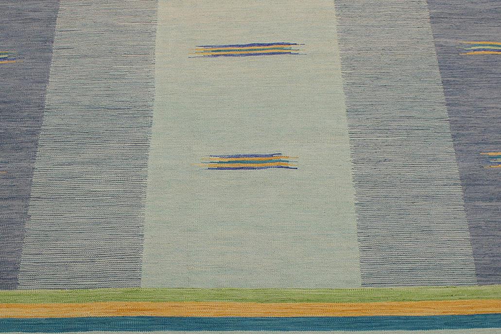 Flat Weave Kilim Antique Navaho Vintage handmade Modern Kilim Blue Gold Hand-Woven Rectangle 100% Wool Area Rug 9x11 