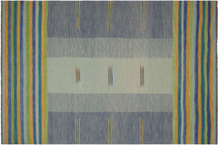 handmade Modern Kilim Blue Gold Hand-Woven RECTANGLE 100% WOOL area rug 9x11