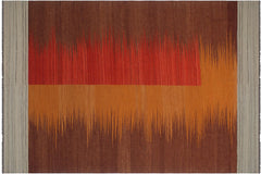 handmade Modern Kilim Brown Red Hand-Woven RECTANGLE 100% WOOL area rug 8x10