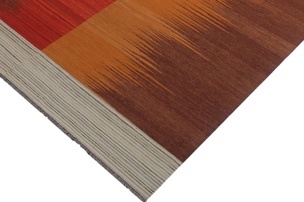 handmade Modern Kilim Brown Red Hand-Woven RECTANGLE 100% WOOL area rug 8x10
