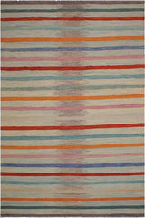 Flat Weave Kilim Antique Navaho Vintage handmade Modern Kilim Blue Rust Hand-Woven Rectangle 100% Wool Area Rug 9x12 