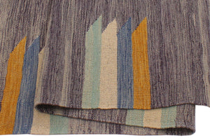 handmade Modern Kilim Blue Gold Hand-Woven RECTANGLE 100% WOOL area rug 7x10