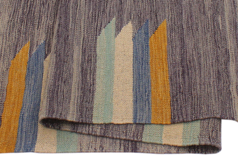 handmade Modern Kilim Blue Gold Hand-Woven RECTANGLE 100% WOOL area rug 7x10