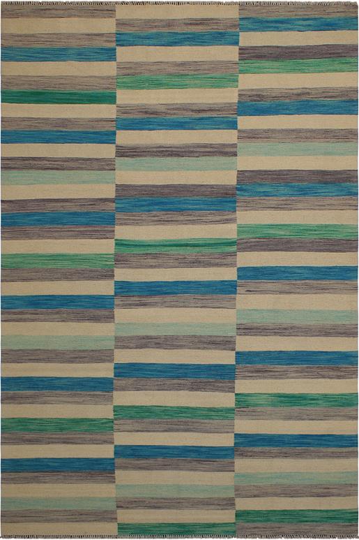 Flat Weave Kilim Antique Navaho Vintage handmade Modern Kilim Blue Beige Hand-Woven Rectangle 100% Wool Area Rug 6x10 