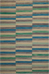 Flat Weave Kilim Antique Navaho Vintage handmade Modern Kilim Blue Beige Hand-Woven Rectangle 100% Wool Area Rug 6x10 