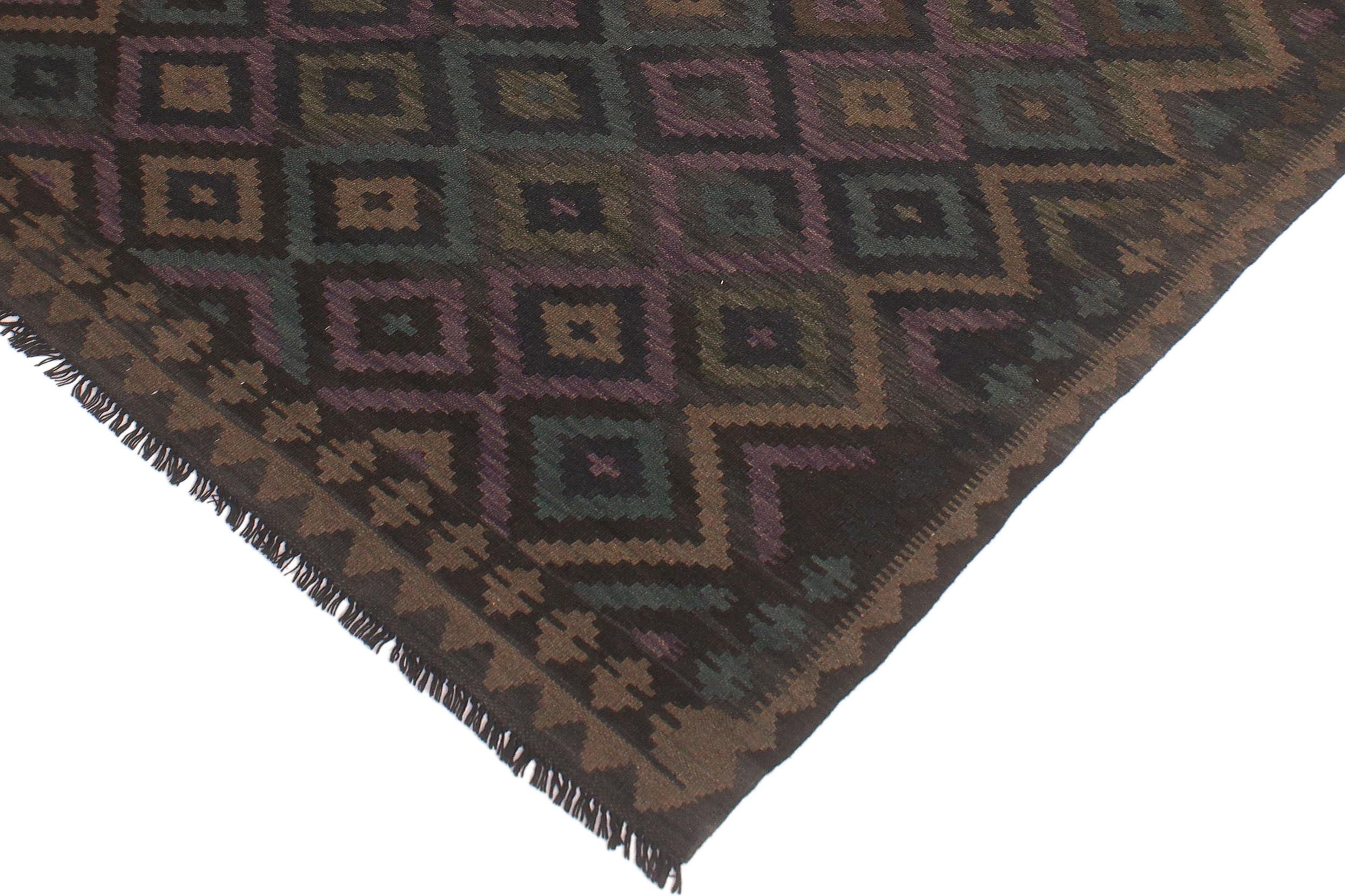 handmade Modern Kilim Black Brown Hand-Woven RECTANGLE 100% WOOL area rug 5x6