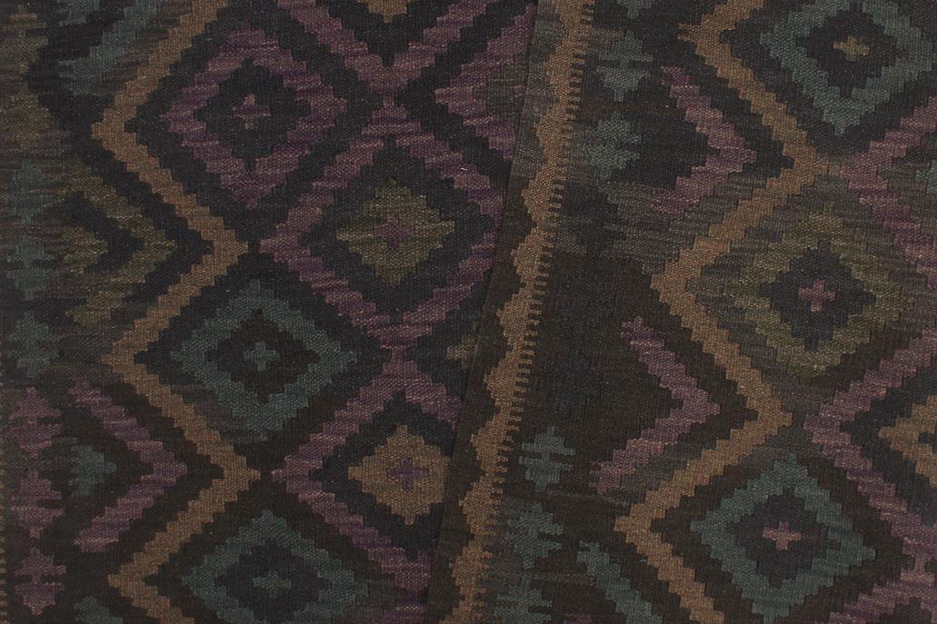 Flat Weave Kilim Antique Navaho Vintage handmade Geometric Kilim Black Brown Hand-Woven Rectangle 100% Wool Area Rug 5x6 