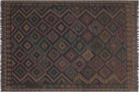handmade Modern Kilim Black Brown Hand-Woven RECTANGLE 100% WOOL area rug 5x6