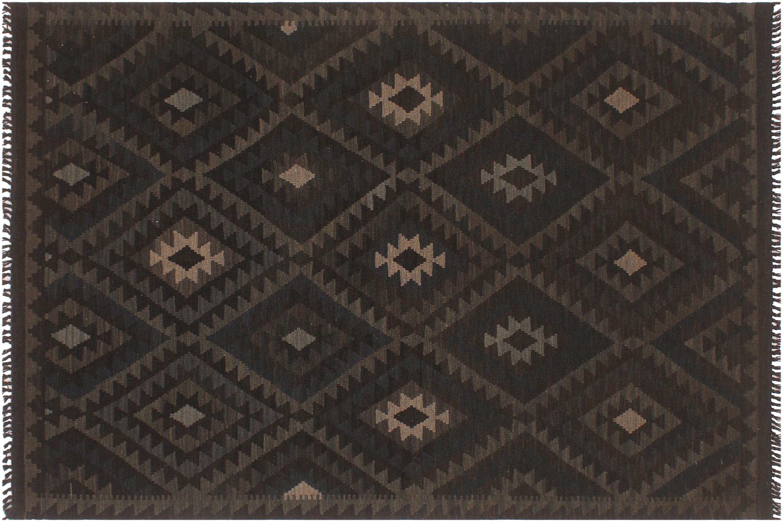 handmade Modern Kilim Black Blue Hand-Woven RECTANGLE 100% WOOL area rug 5x6
