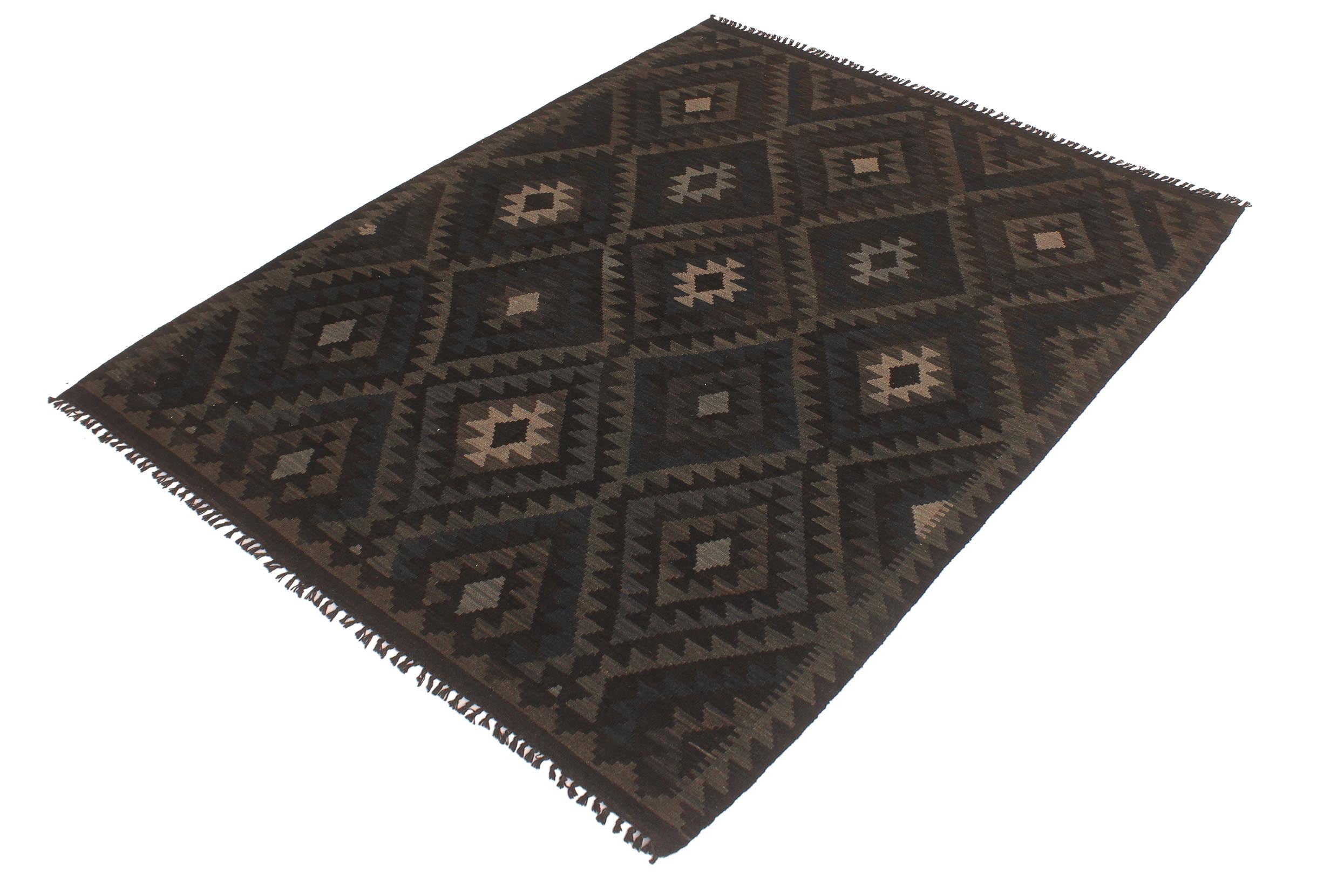 handmade Modern Kilim Black Blue Hand-Woven RECTANGLE 100% WOOL area rug 5x6