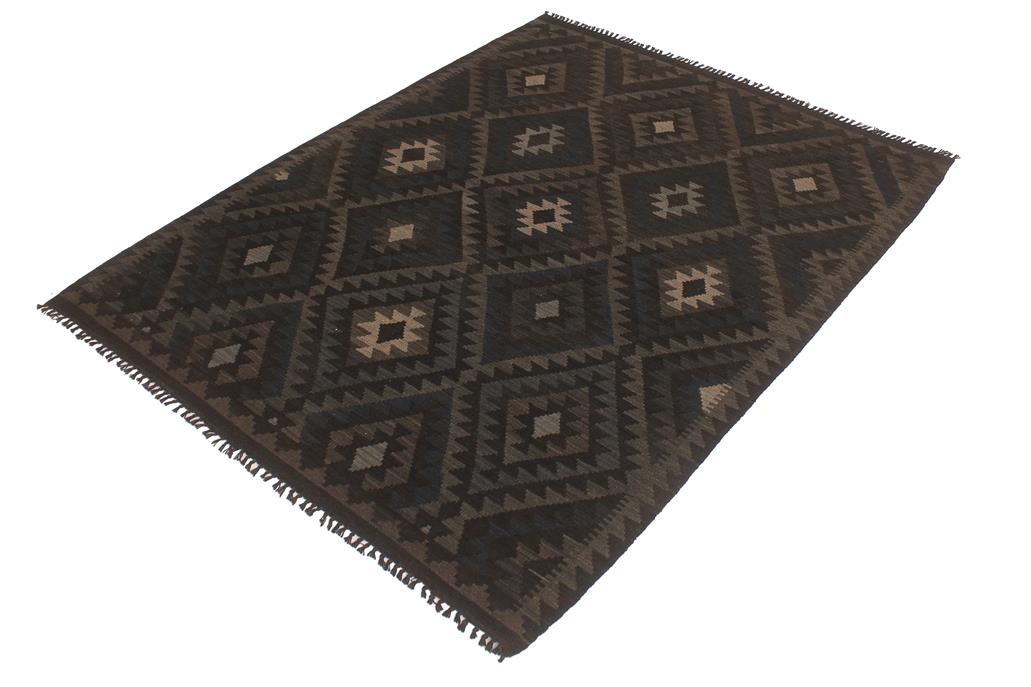 Flat Weave Kilim Antique Navaho Vintage handmade Geometric Kilim Black Blue Hand-Woven Rectangle 100% Wool Area Rug 5x6 