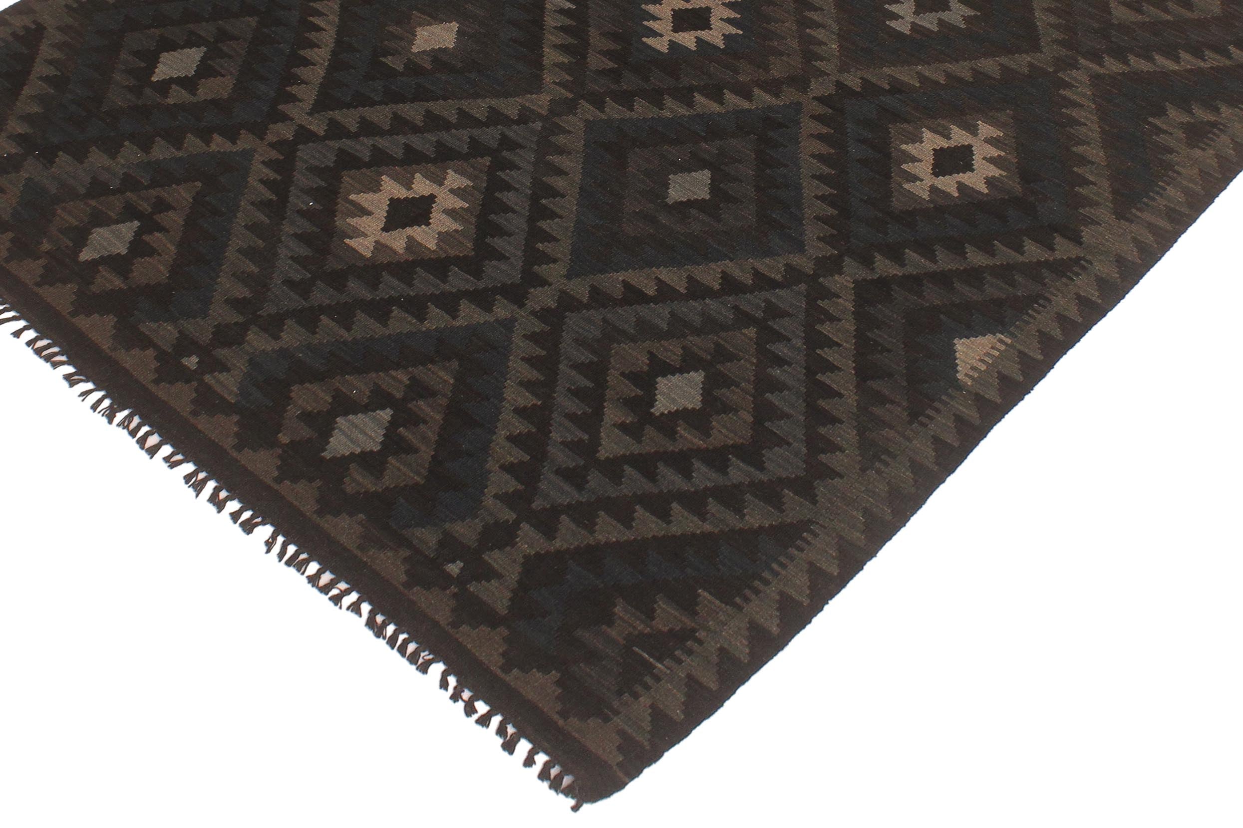handmade Modern Kilim Black Blue Hand-Woven RECTANGLE 100% WOOL area rug 5x6
