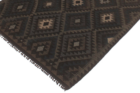 handmade Modern Kilim Black Blue Hand-Woven RECTANGLE 100% WOOL area rug 5x6