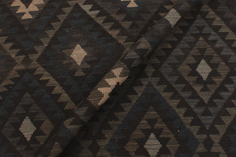 handmade Modern Kilim Black Blue Hand-Woven RECTANGLE 100% WOOL area rug 5x6