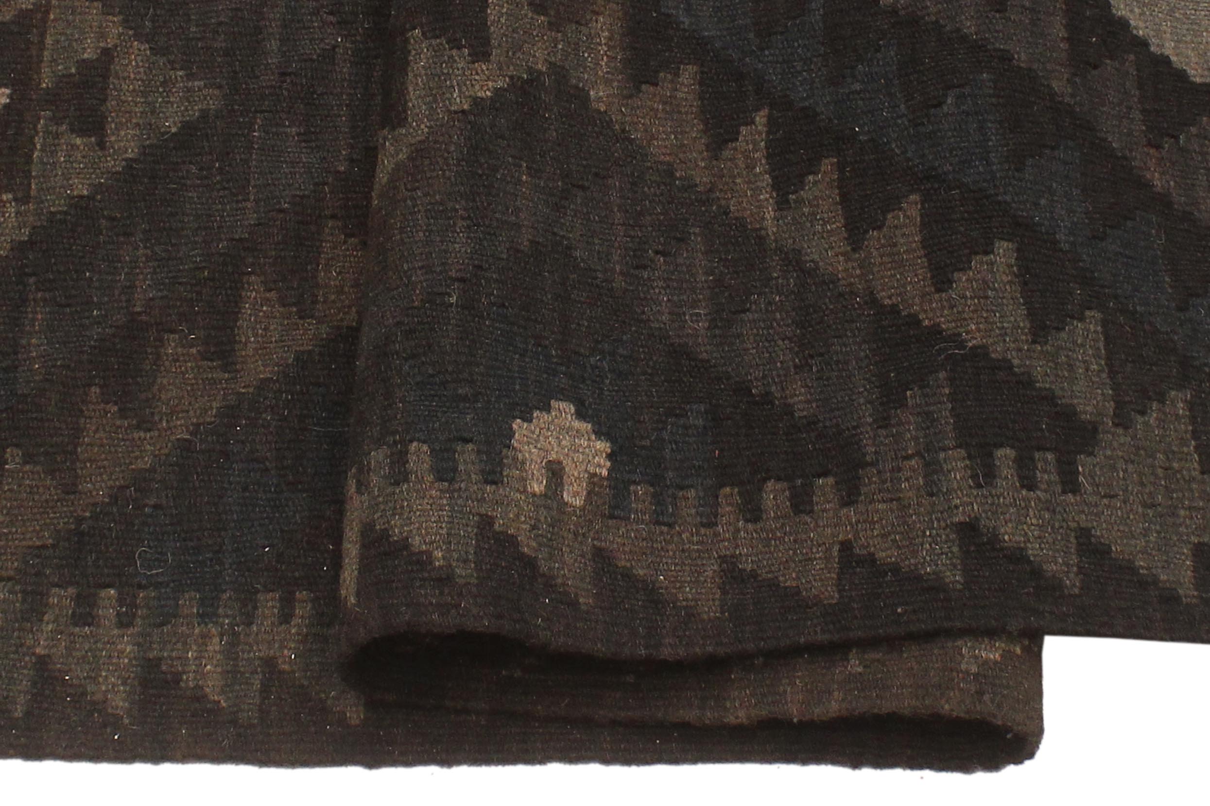 handmade Modern Kilim Black Blue Hand-Woven RECTANGLE 100% WOOL area rug 5x6