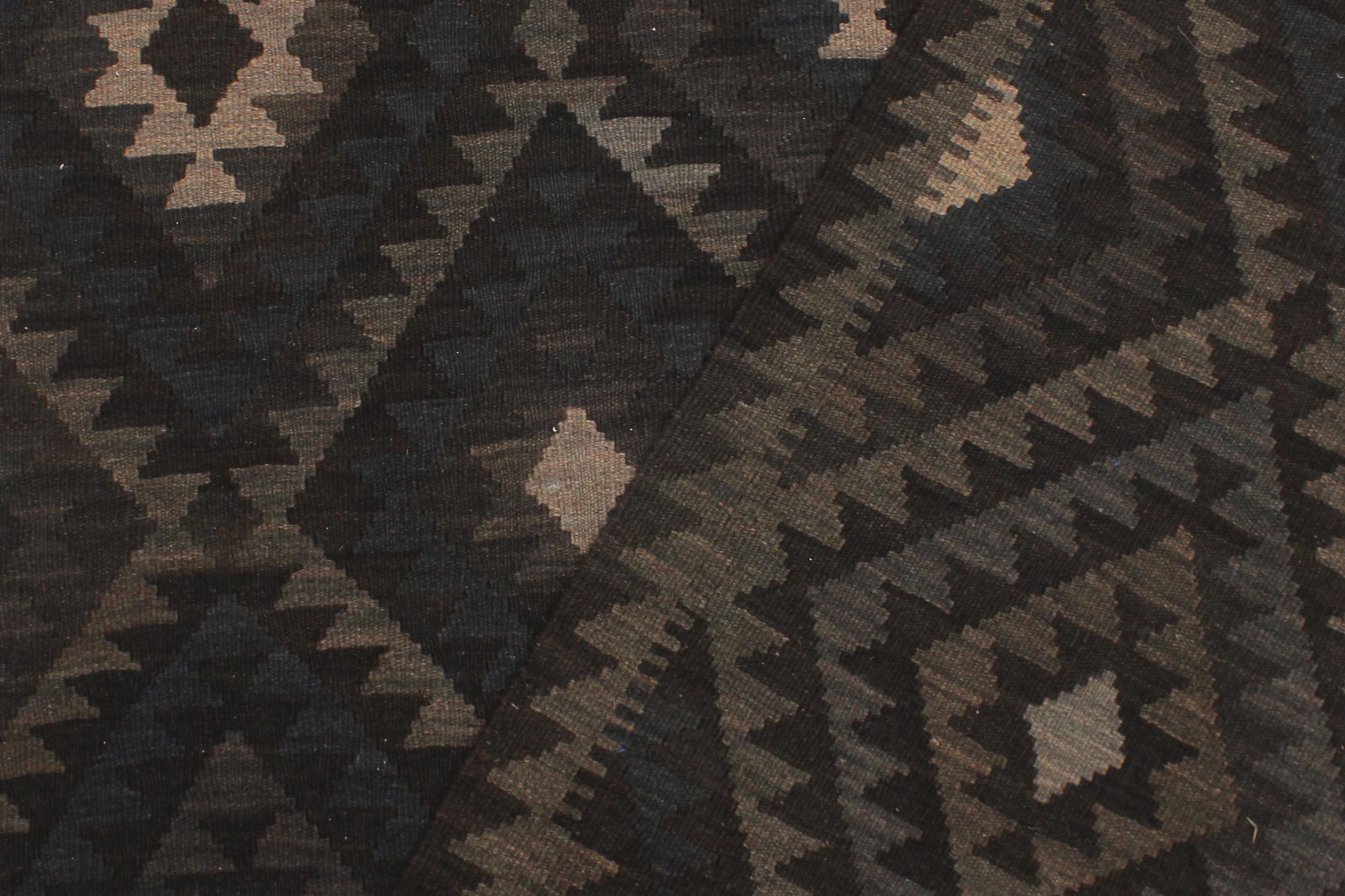 handmade Modern Kilim Black Blue Hand-Woven RECTANGLE 100% WOOL area rug 5x6