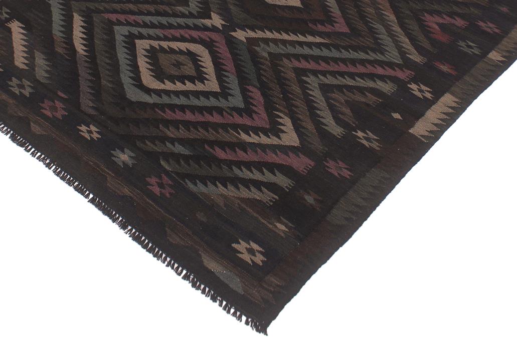 Flat Weave Kilim Antique Navaho Vintage handmade Geometric Kilim Black Blue Hand-Woven Rectangle 100% Wool Area Rug 6x8 