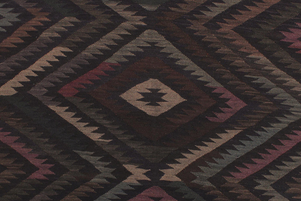 handmade Modern Kilim Black Blue Hand-Woven RECTANGLE 100% WOOL area rug 6' x 8'
