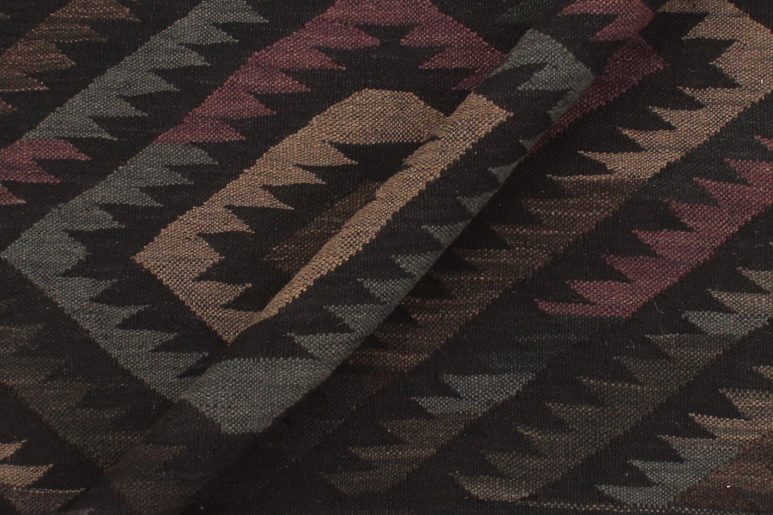 handmade Modern Kilim Black Blue Hand-Woven RECTANGLE 100% WOOL area rug 6' x 8'