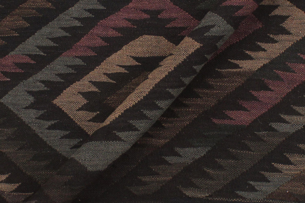 handmade Modern Kilim Black Blue Hand-Woven RECTANGLE 100% WOOL area rug 6' x 8'
