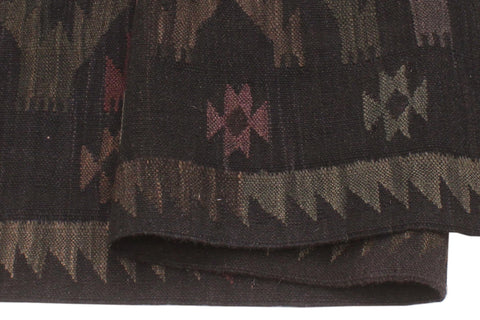 handmade Modern Kilim Black Blue Hand-Woven RECTANGLE 100% WOOL area rug 6' x 8'