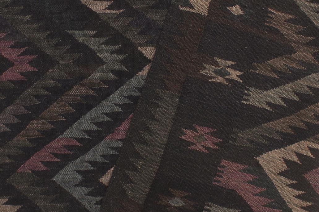 Flat Weave Kilim Antique Navaho Vintage handmade Geometric Kilim Black Blue Hand-Woven Rectangle 100% Wool Area Rug 6x8 