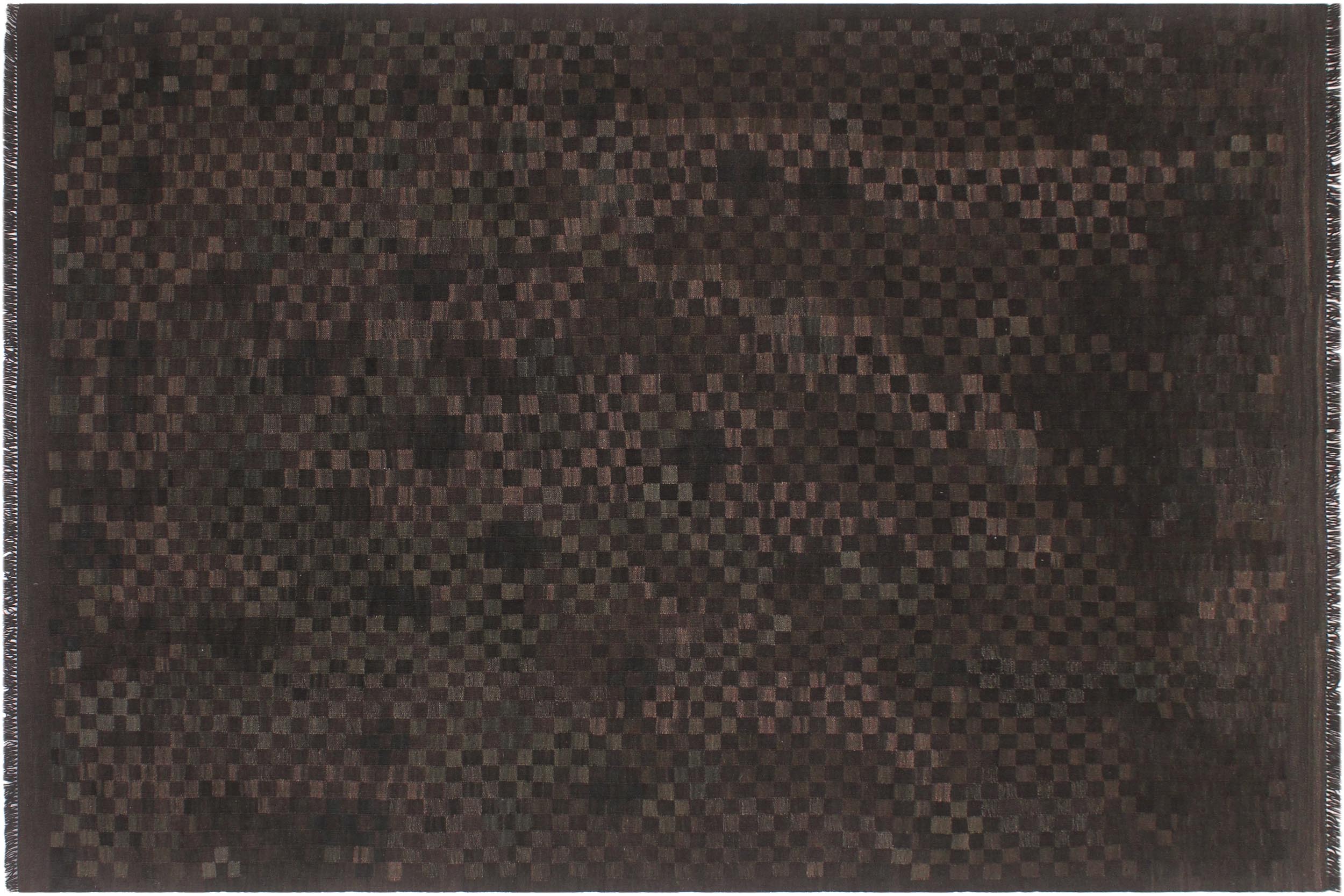 handmade Modern Kilim Black Brown Hand-Woven RECTANGLE 100% WOOL area rug 6' x 8'