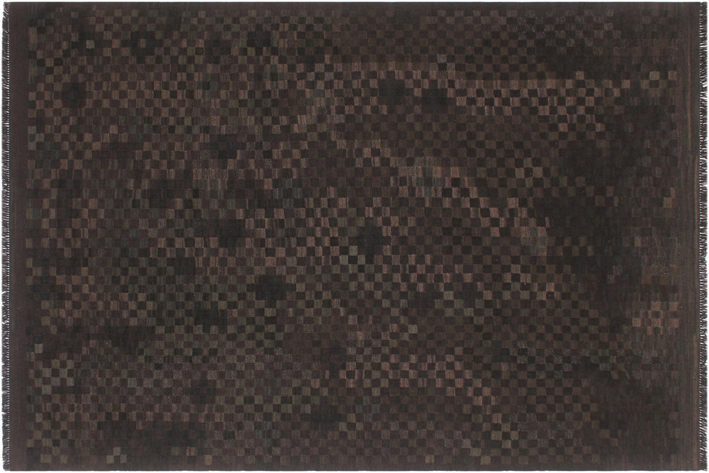handmade Modern Kilim Black Brown Hand-Woven RECTANGLE 100% WOOL area rug 6' x 8'