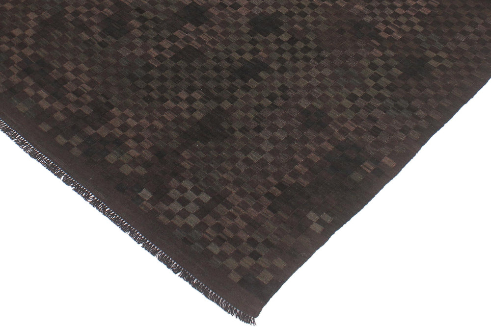 handmade Modern Kilim Black Brown Hand-Woven RECTANGLE 100% WOOL area rug 6' x 8'