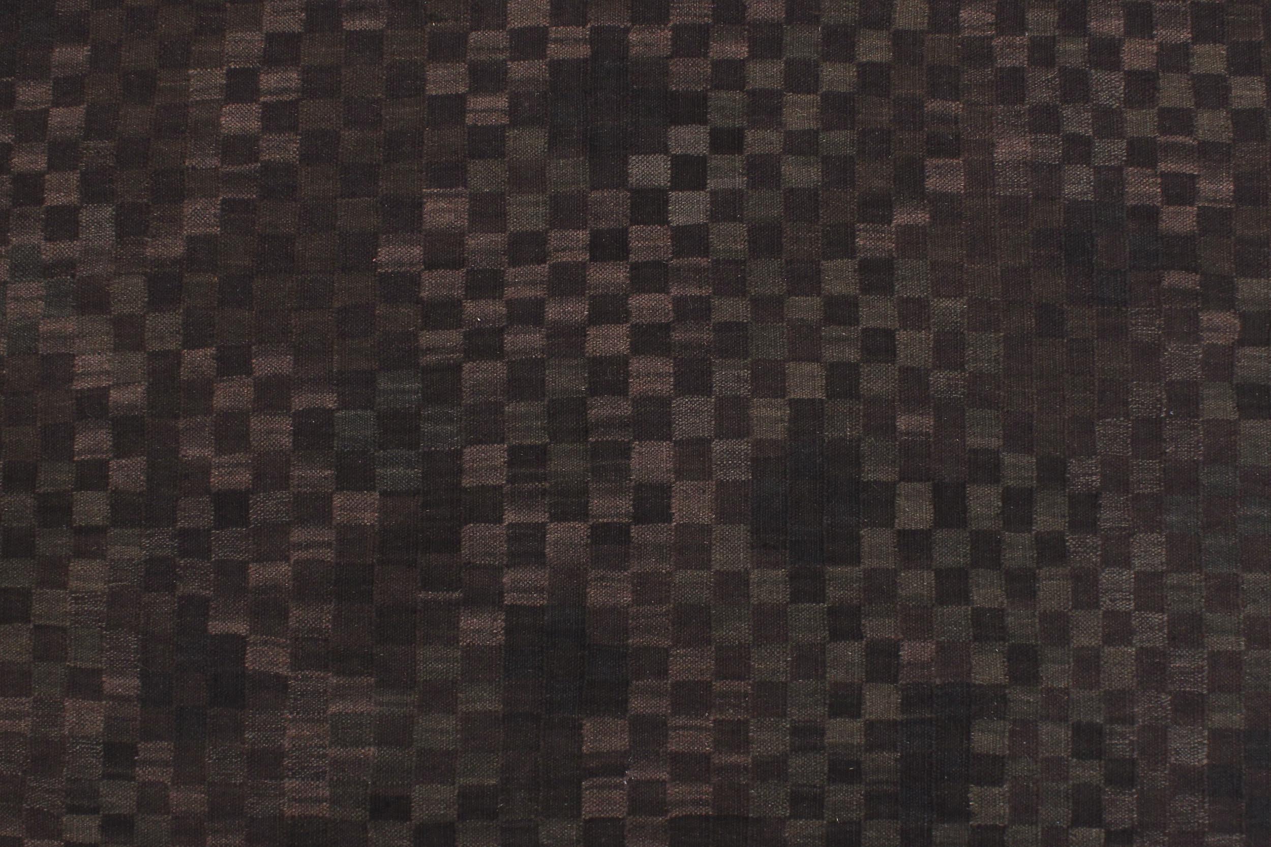 handmade Modern Kilim Black Brown Hand-Woven RECTANGLE 100% WOOL area rug 6' x 8'